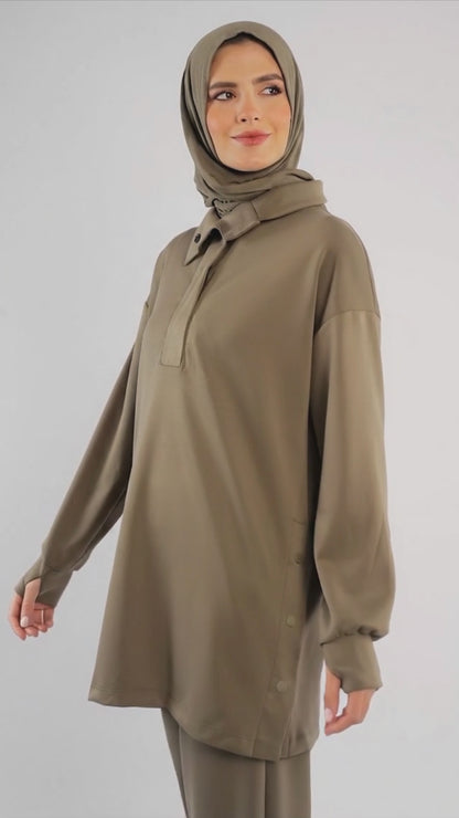 Women’s Modest Two-Piece Soft-Touch Modal Lounge Set – With Half Snap  – Wild Truffle