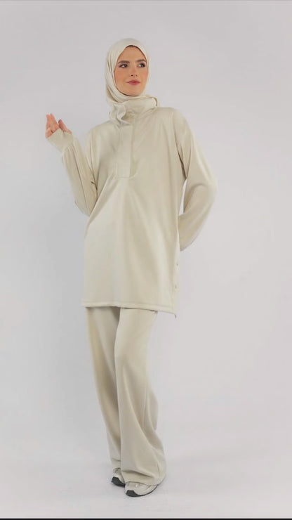 Women’s Modest Two-Piece Soft-Touch Modal Lounge Set – With Half Snap  – Wild Truffle