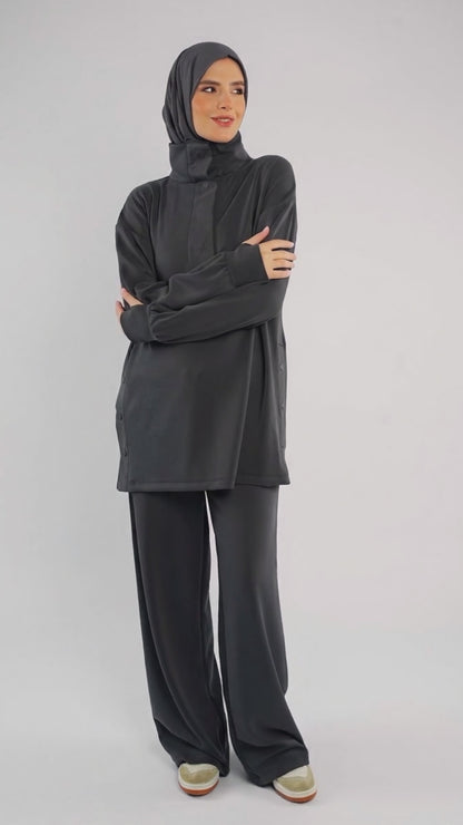 Women’s Modest Two-Piece Soft-Touch Modal Lounge Set – With Half Snap  – Wild Truffle