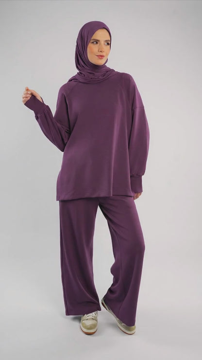 Women’s Modest Two-Piece Soft-Touch Modal Lounge Set – Relaxed Fit – Purple